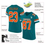 Custom Football Jersey with Personalized Name and Number - Teal Orange White Mesh Authentic Team Jersey Personalized Teal