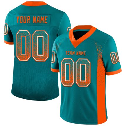 Custom Teal Orange White Football Jersey with Personalized Name and Number - Drift Fashion Team Apparel Personalized Teal