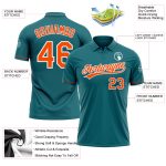 Custom Teal Orange-White Golf Polo Shirt with Personalized Name and Number Performance Apparel Personalized Teal Orange-White