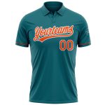 Custom Teal Orange-White Golf Polo Shirt with Personalized Name and Number Performance Apparel Personalized Teal Orange-White