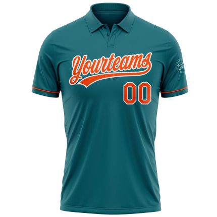 Custom Teal Orange-White Golf Polo Shirt with Personalized Name and Number Performance Apparel Personalized Teal Orange-White