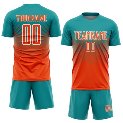 Custom Team Soccer Uniform Jersey with Personalized Name and Number - Teal Orange White Sublimation Personalized Teal Orange-White