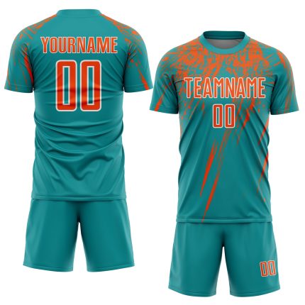 Personalized Teal Orange Sublimation Soccer Jersey Uniform - Custom Sports Apparel Personalized Teal Orange-White Sublimation