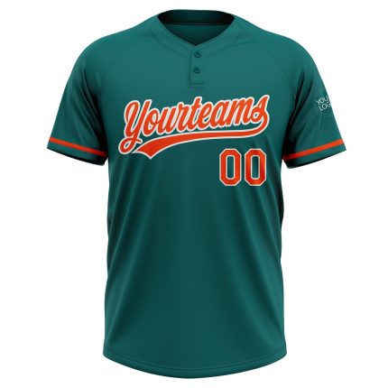 Personalized Unisex Softball Jersey in Teal Orange and White with Two Buttons Personalized Teal Orange-White Two-Button Unisex