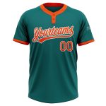 Custom Team Name and Number Unisex Softball Jersey in Teal Orange-White, Personalized Two-Button Design Personalized Teal