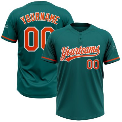 Personalized Unisex Softball Jersey in Teal Orange and White with Two Buttons Personalized Teal Orange-White Two-Button Unisex