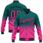 Custom Personalized Varsity Letterman Jacket for Team with Name & Number - Teal Pink Black Bomber Full-Snap Fashion Outerwear