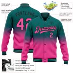 Custom Personalized Varsity Letterman Jacket for Team with Name & Number - Teal Pink Black Bomber Full-Snap Fashion Outerwear