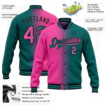 Custom Name and Number Teal Pink Black Gradient Varsity Letterman Bomber Fashion Jacket Personalized Teal Pink-Black Bomber