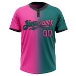Custom Name Number Unisex Softball Jersey Teal Pink Black Gradient Fashion Two-Button Design Personalized Teal Pink-Black