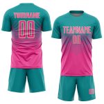 Custom Sublimation Soccer Uniform Jersey with Personalized Name and Number in Teal Pink Cream Personalized Teal Pink-Cream