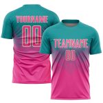 Custom Sublimation Soccer Uniform Jersey with Personalized Name and Number in Teal Pink Cream Personalized Teal Pink-Cream
