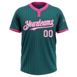 Custom Softball Jersey Unisex Two-Button Teal Pink Pinstripe with Personalized Name and Number Personalized Teal Pink Pinstripe