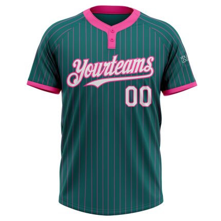 Custom Softball Jersey Unisex Two-Button Teal Pink Pinstripe with Personalized Name and Number Personalized Teal Pink Pinstripe