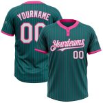 Custom Softball Jersey Unisex Two-Button Teal Pink Pinstripe with Personalized Name and Number Personalized Teal Pink Pinstripe