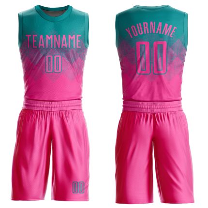 Custom Basketball Jersey with Name and Number - Personalized Teal Pink Round Neck Sublimation Suit Personalized Teal Pink