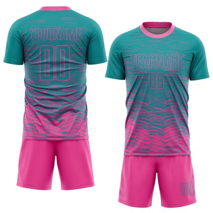 Custom Soccer Jersey with Personalized Name and Number - Teal Pink Sublimation Team Uniform Personalized Teal Pink Sublimation