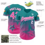 Custom Name and Number Gradient Star Baseball Jersey - Teal Pink White 3D Pattern Design Personalized Teal Pink-White 3D