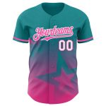 Custom Name and Number Gradient Star Baseball Jersey - Teal Pink White 3D Pattern Design Personalized Teal Pink-White 3D