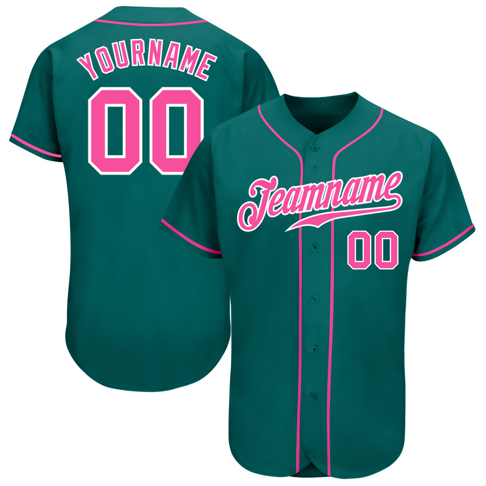 Custom Baseball Jersey - Personalized Teal Pink White Design with Team Name and Number Personalized Teal Pink-White Authentic
