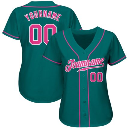Custom Baseball Jersey - Personalized Teal Pink White Design with Team Name and Number Personalized Teal Pink-White Authentic