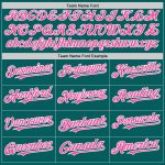 Custom teal, pink and white sleeveless baseball jersey, detail of the printed panel