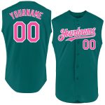 Custom teal, pink and white sleeveless baseball jersey