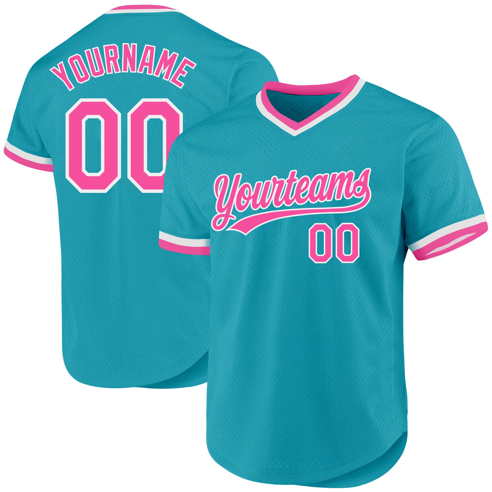 Custom Name Number Baseball Jersey - Personalized Teal Pink White Authentic Throwback Team Jersey Personalized Teal Pink-White
