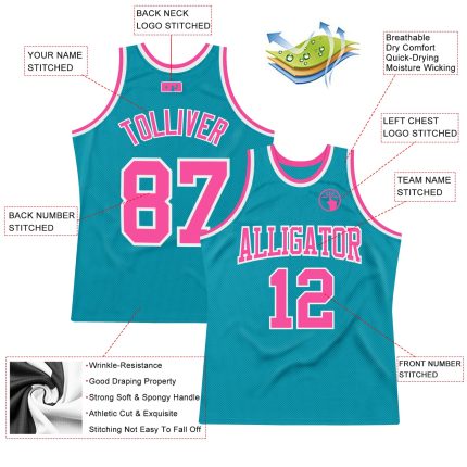 Custom Name Number Basketball Jersey - Personalized Teal Pink White Authentic Throwback Personalized Teal Pink-White Authentic