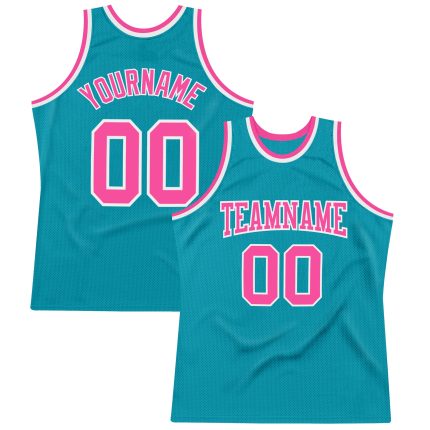 Custom Name Number Basketball Jersey - Personalized Teal Pink White Authentic Throwback Personalized Teal Pink-White Authentic