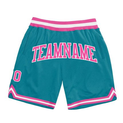 Custom Name Number Basketball Shorts Personalized Teal Pink White Authentic Throwback Style Personalized Teal Pink-White