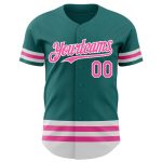 Custom Name and Number Authentic Baseball Jersey - Personalized Teal Pink-White Line Design Personalized Teal Pink-White