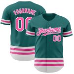 Custom Name and Number Authentic Baseball Jersey - Personalized Teal Pink-White Line Design Personalized Teal Pink-White