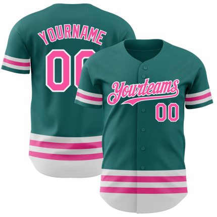 Custom Name and Number Authentic Baseball Jersey - Personalized Teal Pink-White Line Design Personalized Teal Pink-White