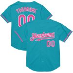 Custom Name and Number Authentic Throwback Baseball Jersey in Teal, Pink, White - Personalized Team Gear Personalized Teal