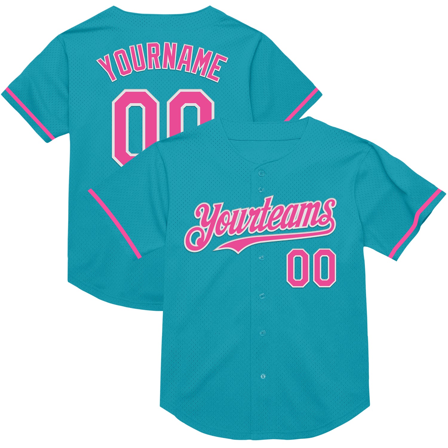 Custom Name and Number Authentic Throwback Baseball Jersey in Teal, Pink, White - Personalized Team Gear Personalized Teal
