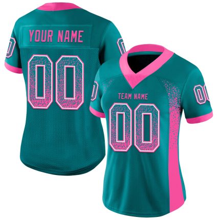 Custom Name Number Mesh Football Jersey - Personalized Teal Pink White Drift Fashion Team Apparel Personalized Teal Pink-White