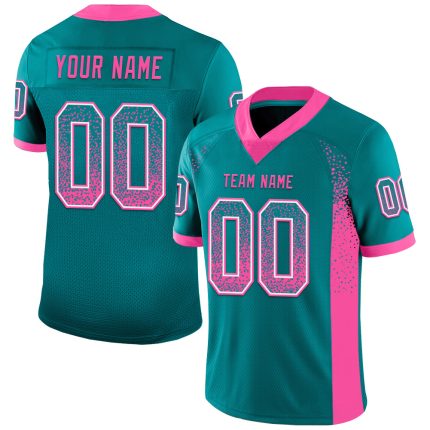 Custom Name Number Mesh Football Jersey - Personalized Teal Pink White Drift Fashion Team Apparel Personalized Teal Pink-White