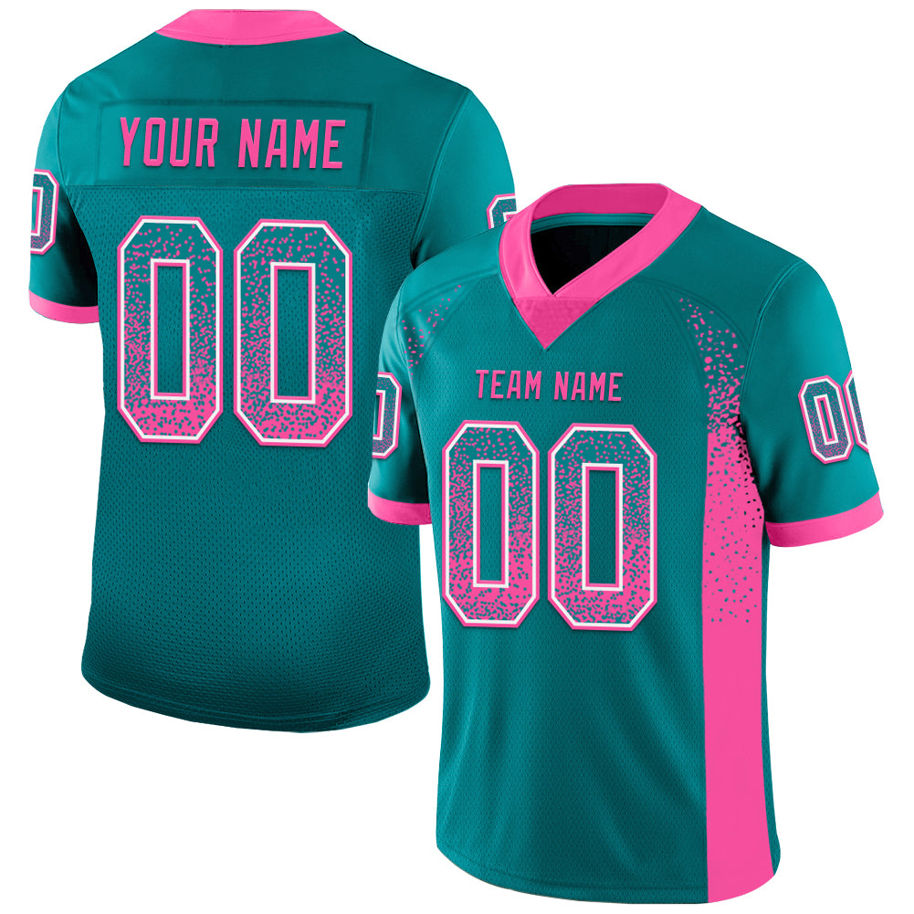 Custom Name Number Mesh Football Jersey - Personalized Teal Pink White Drift Fashion Team Apparel Personalized Teal Pink-White