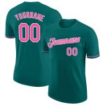 Custom Team Performance T-Shirt with Personalized Name and Number - Teal Pink-White Personalized Teal Pink-White Performance