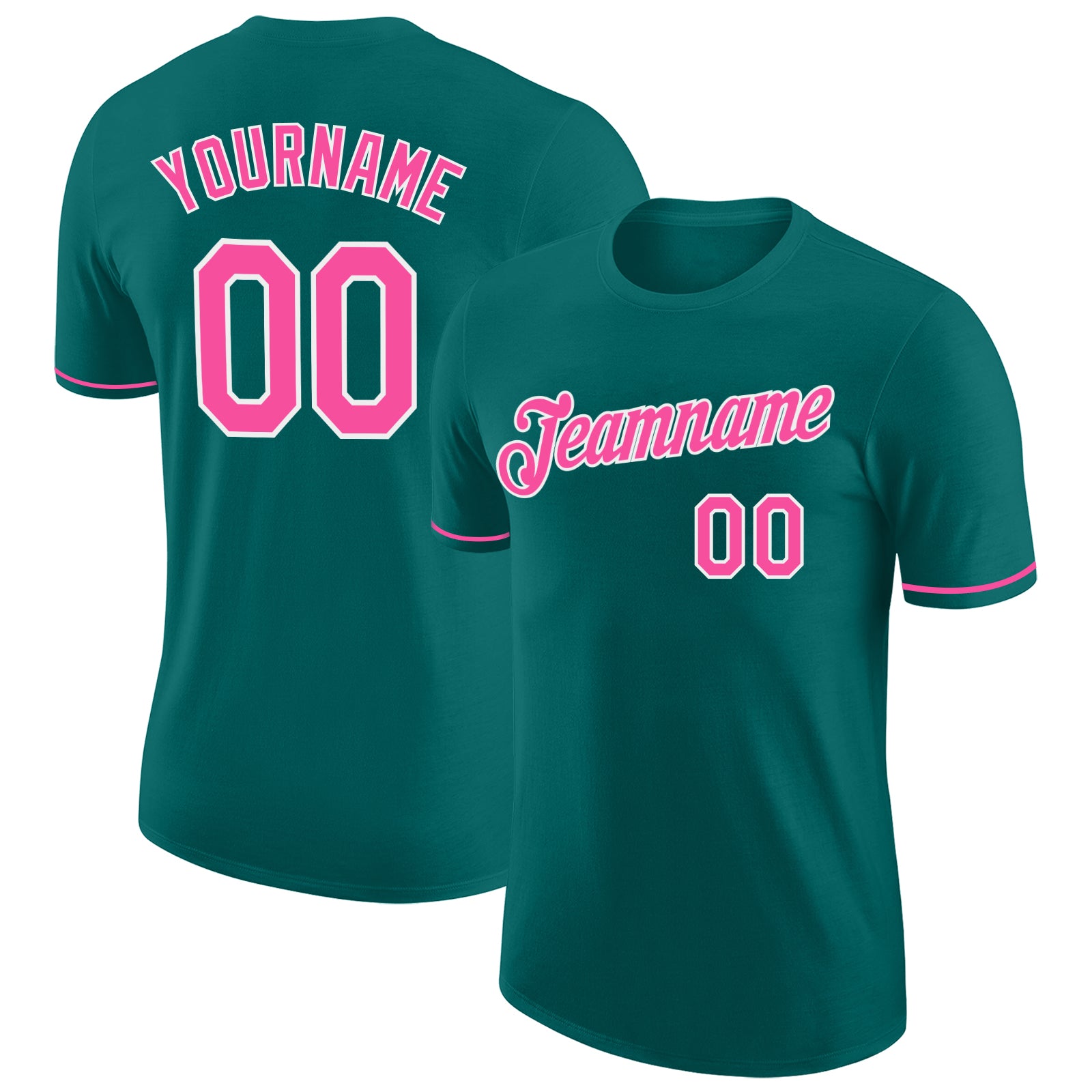 Custom Team Performance T-Shirt with Personalized Name and Number - Teal Pink-White Personalized Teal Pink-White Performance
