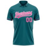Custom Team Name Number Vapor Golf Polo Shirt, Personalized Teal Pink-White Performance Apparel Personalized Teal Pink-White