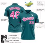 Custom Team Name Number Vapor Golf Polo Shirt, Personalized Teal Pink-White Performance Apparel Personalized Teal Pink-White
