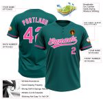 Custom Team Softball Jersey Unisex - Personalized Teal Pink-White with Name and Number Personalized Teal Pink-White Two-Button