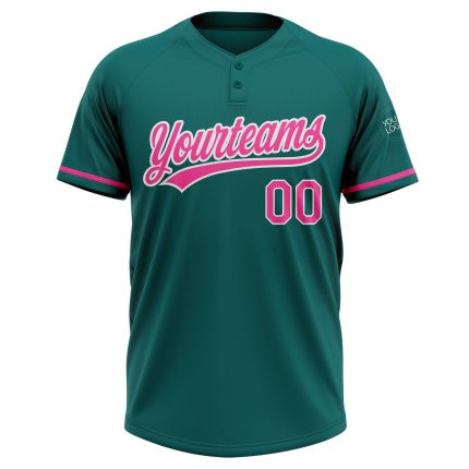 Custom Team Softball Jersey Unisex - Personalized Teal Pink-White with Name and Number Personalized Teal Pink-White Two-Button