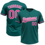 Custom Team Softball Jersey Unisex - Personalized Teal Pink-White with Name and Number Personalized Teal Pink-White Two-Button