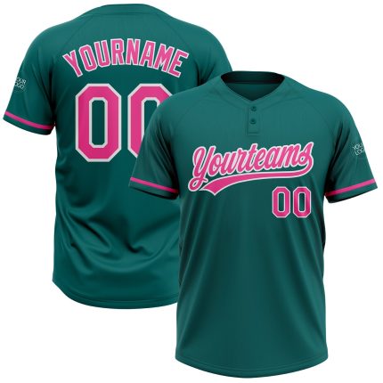Custom Team Softball Jersey Unisex - Personalized Teal Pink-White with Name and Number Personalized Teal Pink-White Two-Button