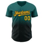 Custom Name and Number Authentic Fade Fashion Baseball Jersey - Personalized Teal Pinstripe Gold-Black Design Personalized