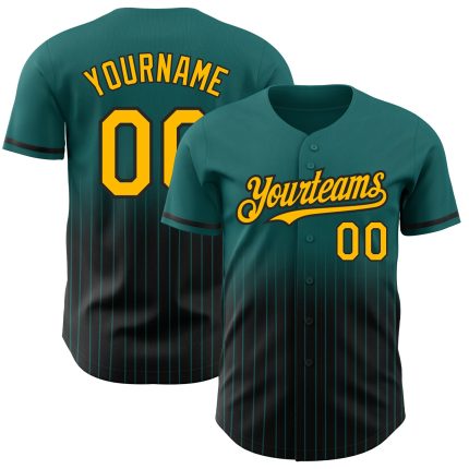 Custom Name and Number Authentic Fade Fashion Baseball Jersey - Personalized Teal Pinstripe Gold-Black Design Personalized