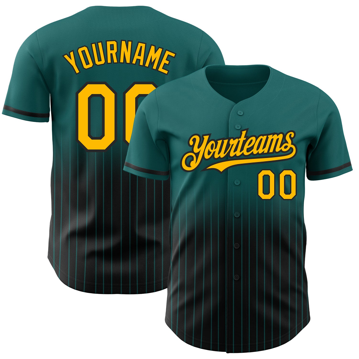 Custom Name and Number Authentic Fade Fashion Baseball Jersey - Personalized Teal Pinstripe Gold-Black Design Personalized